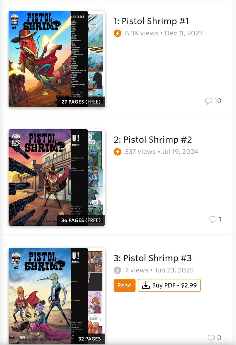 You can own the entire Pistol Shrimp saga (so far) for just $3! Three one dollar bills for numerous laughs and action. It’s the ultimate deal!