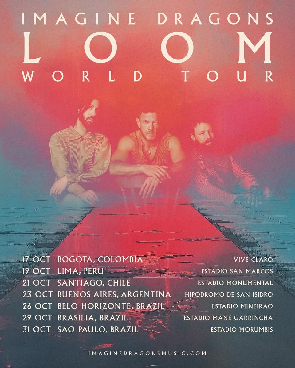 joinnus's tweet photo. ¡Imagine Dragons llega a Lima!😎🔥🥁
La banda de rock, originaria de Las Vegas, llega a Perú con su LOOM World Tour: Latin America.
👉 El concierto será el 19 de octubre del 2025 y tendrá lugar en el Estadio San Marcos.
Entérate de más novedades musicales en el #BlogJoinnus 🎶 https://t.co/nWlp1VLT2q