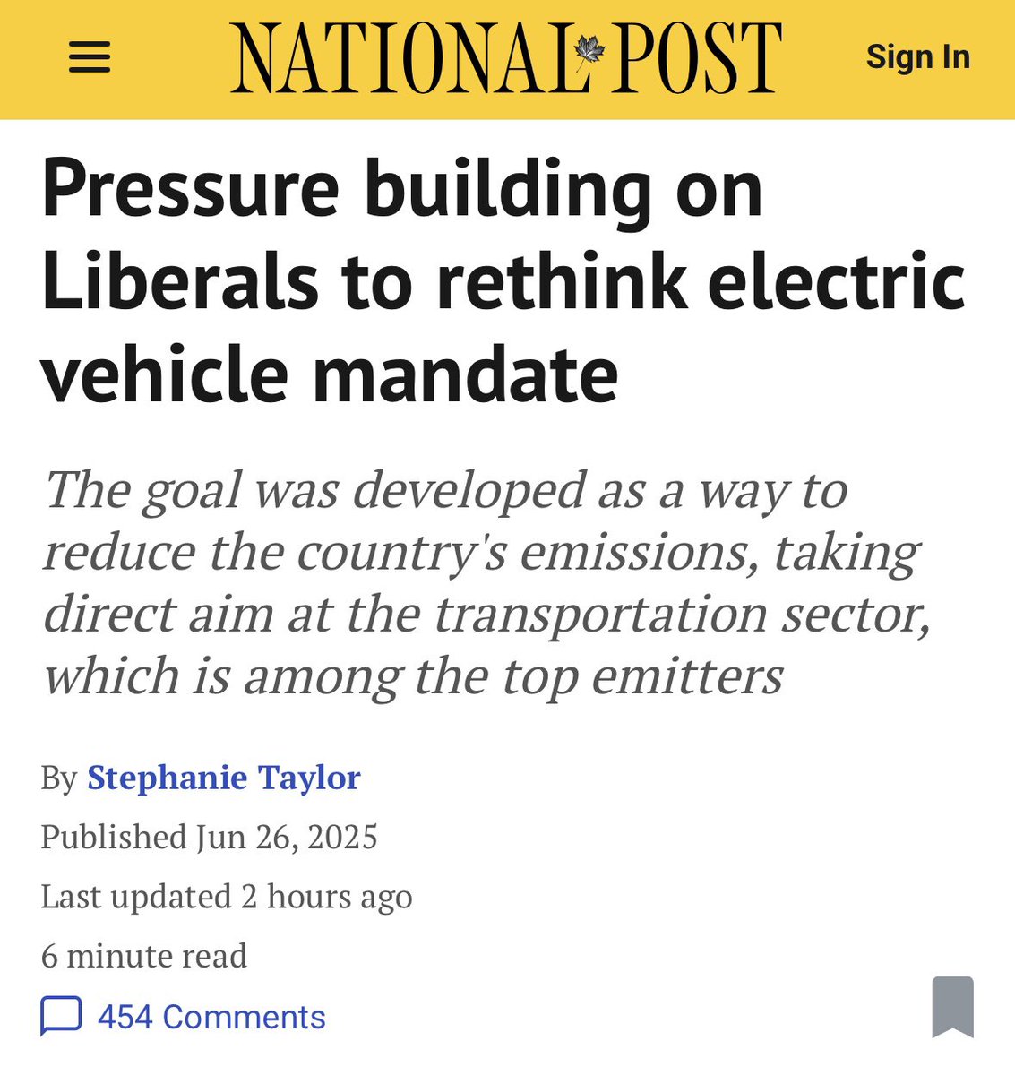 Carney's gas-powered vehicle ban is out of touch — ignoring affordability, rural realities, and infrastructure capacity.

Repeal it and let people drive what works for them.