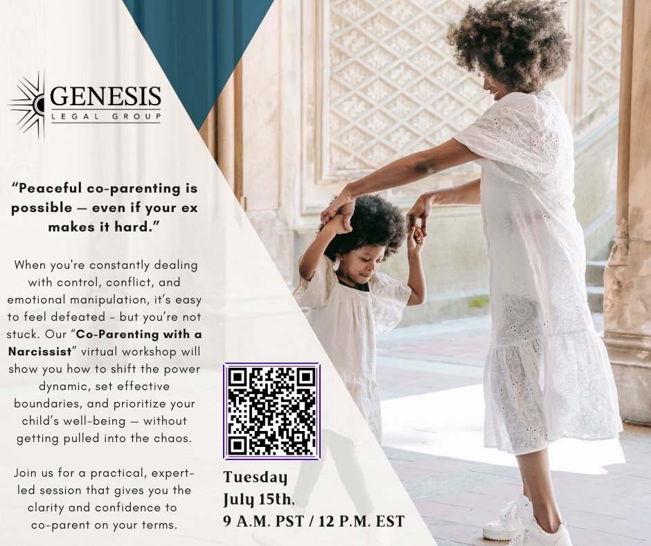 💡 Peaceful co-parenting is possible, even if your ex thrives on conflict.
If you're exhausted by the gaslighting, control tactics, or constant tension, you are not alone and you are not powerless.

Our "Co-Parenting with a Narcissist" virtual workshop is built to give you the