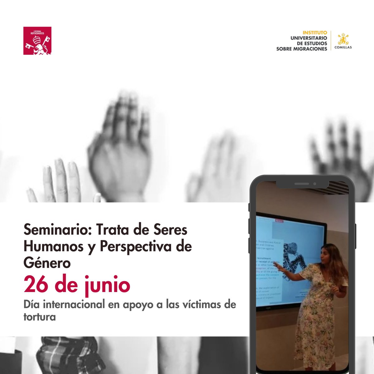 📆 Hoy, 26 de junio, conmemoramos el Día Internacional en Apoyo a las Víctimas de la Tortura 🕊️.
Desde la @catedraderefugiados queremos visibilizar una de sus expresiones más invisibilizadas: la trata de seres humanos.

#NoMásTortura #TrataDePersonas #GéneroYTrata