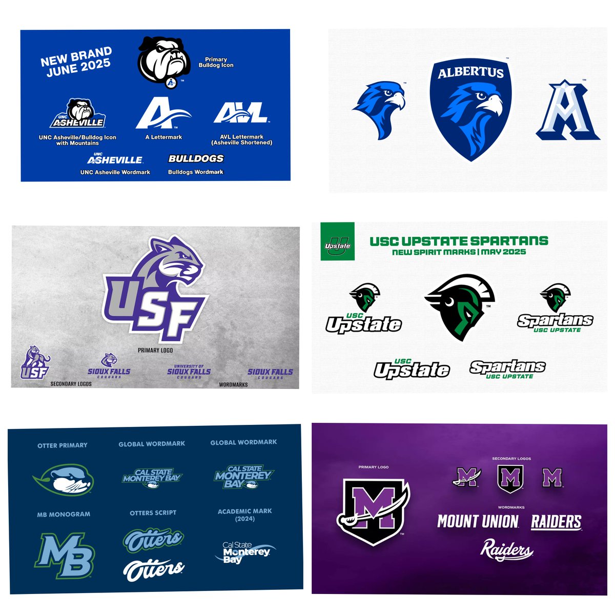 The Cannon Network🏀 (@cannon_network) on Twitter photo Some fun new logos for college sports programs include <a href="/UNCAvlBulldogs/">Asheville Athletics</a> <a href="/Albertus_Sports/">Albertus Magnus College Falcons</a> <a href="/USFCougars_/">USF Cougars</a> <a href="/UpstateSpartans/">USC Upstate Spartans</a> <a href="/OtterAthletics/">#MakeWavesMB</a> <a href="/purpleraiders/">Mount Union Purple Raiders</a>. <a href="/college_logos/">College Sports Logos</a> Some fun new logos for college sports programs include <a href="/UNCAvlBulldogs/">Asheville Athletics</a> <a href="/Albertus_Sports/">Albertus Magnus College Falcons</a> <a href="/USFCougars_/">USF Cougars</a> <a href="/UpstateSpartans/">USC Upstate Spartans</a> <a href="/OtterAthletics/">#MakeWavesMB</a> <a href="/purpleraiders/">Mount Union Purple Raiders</a>. <a href="/college_logos/">College Sports Logos</a>
