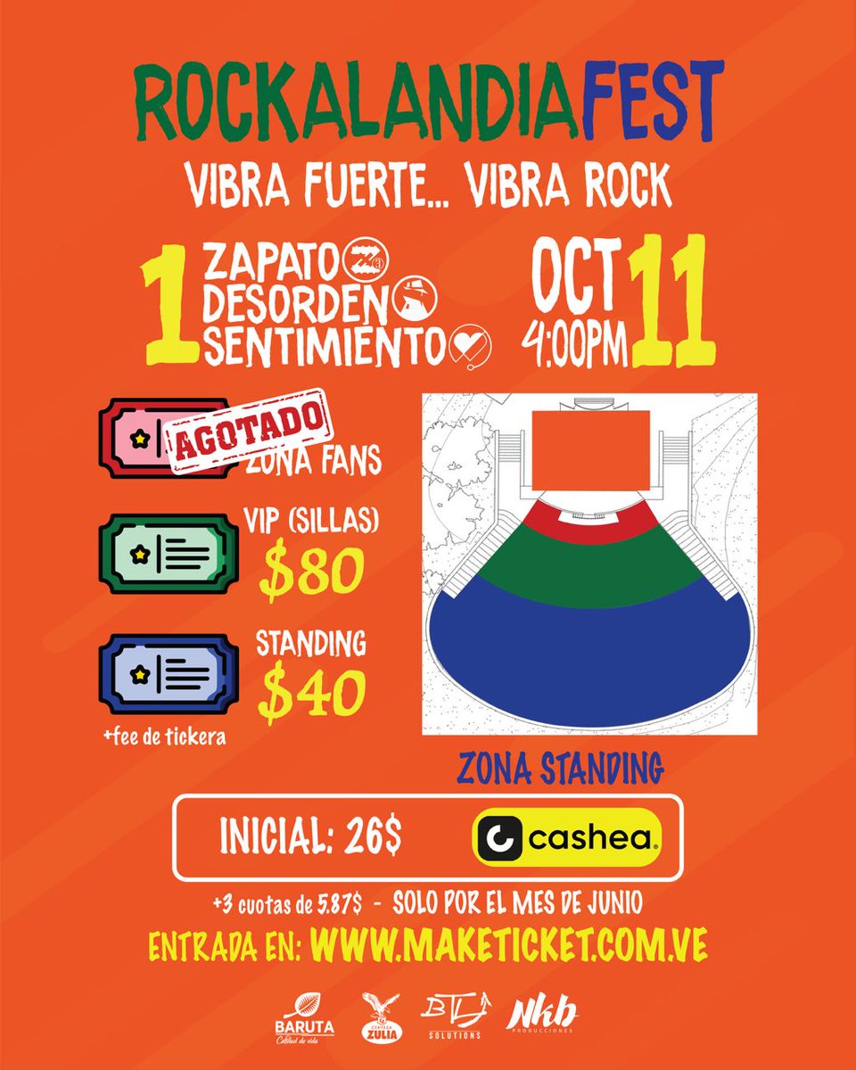 🎸Compra tu entrada para Rockalandia Fest 2025 con Cashea en cuotas y sin intereses solo en JUNIO🙌🏼
🎟 Zona Standing vía @Maketicket.ve
📍 Concha Acústica
🗓 11 de octubre – 4:00 PM
Vibra Fuerte…Vibra Rock 🤘🏼
#RockalandiaFest #Cashea #Zapato3 #DesordenPúblico #SentimientoMuerto