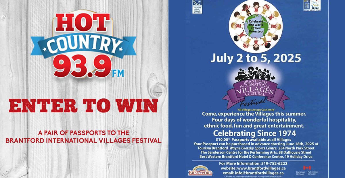 #BrantfordInternationalVillagesFestival returns to the community July 2 - 5, 2025! 🌍

🔗: Enter for your chance to win a pair of passports at hotcountry939.com.