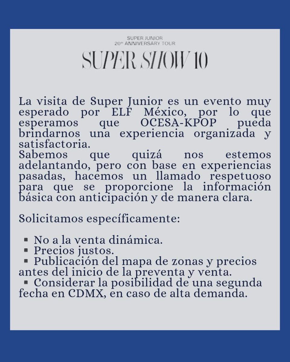 MaffJG's tweet photo. #OcesaAnunciaPreciosSS10 @ocesa_kpop #ELF quiere y exige que nos respetes!!! 
SIN PRECIOS NO COMPRAMOS https://t.co/mbOFXKLUps