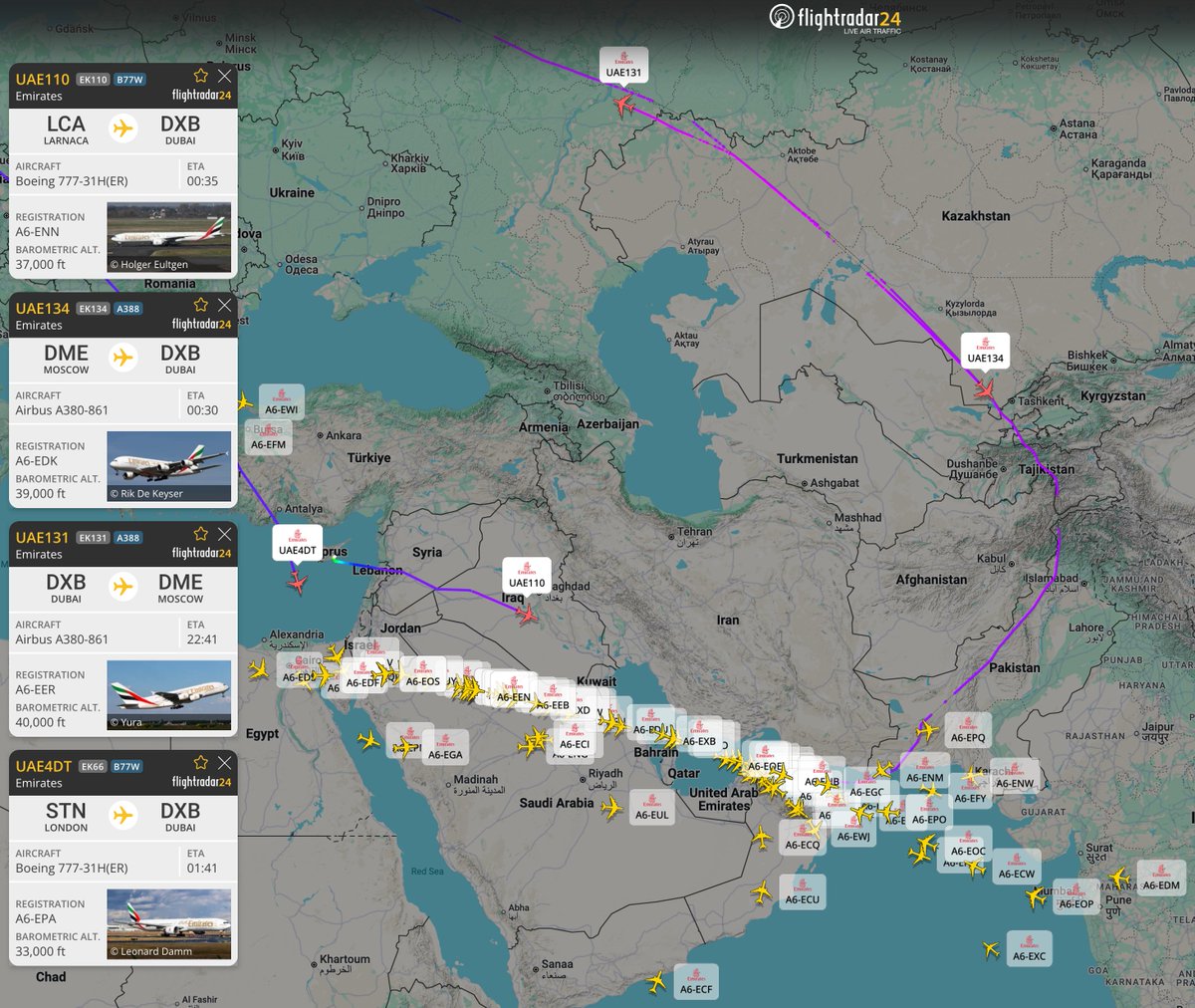 FiveEyesintel's tweet photo. ✈️ A few Emirates flights are now using Iraqi airspace, but most still routing south via Saudi Arabia.

Emirates continues to avoid Iranian airspace amid regional tensions.
#Emirates #Airspace #MiddleEast #Aviation https://t.co/um3KMS5kK2