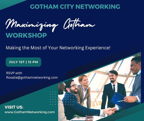 Gotham Networking (@gothamnetwork) on Twitter photo New to Gotham? Don’t miss our Maximizing Gotham call on July 1st at 12PM!
This special 1-hour session is just for new and prospective members. You’ll meet Co-Founders <a href="/FredKlein33/">Fred C. Klein</a> and Nancy
Schess, plus Webmaster Mitch
Tobol.
RSVP to Rosalia at
Rosalia@gothamnetworking.com! New to Gotham? Don’t miss our Maximizing Gotham call on July 1st at 12PM!
This special 1-hour session is just for new and prospective members. You’ll meet Co-Founders <a href="/FredKlein33/">Fred C. Klein</a> and Nancy
Schess, plus Webmaster Mitch
Tobol.
RSVP to Rosalia at
Rosalia@gothamnetworking.com!