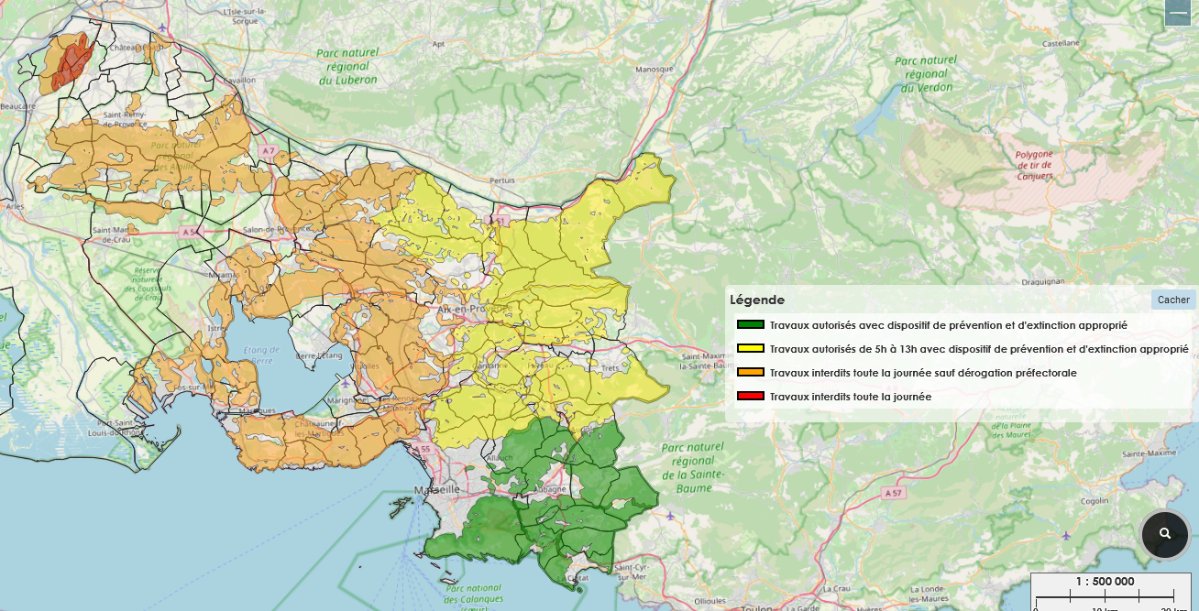 #MassifsForestiers #Fermeture 

Fermeture de 14 massifs forestiers du département, et interdiction partielle des travaux dans 7 autres massifs, 
demain vendredi 27 juin 2025

1. Interdiction stricte de pénétrer dans 14 massifs sur 26, en rouge sur la première carte, demain.