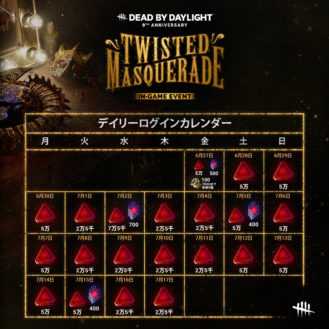 仮面舞踏会に向かいますか？ 🎉 イベント中受信箱を毎日チェックして、これらの報酬を受け取りましょう。