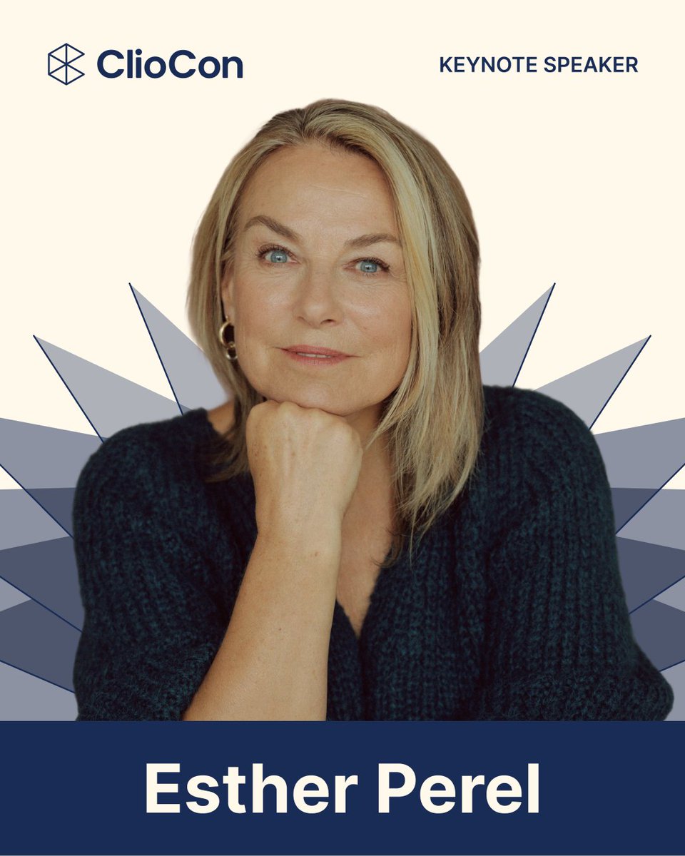 goclio's tweet image. We’re excited to announce the first #ClioCon keynote speaker for 2025: @estherperel!

Learn to cultivate trust, belonging, recognition, and collective resilience. Don&apos;t miss this masterclass for legal pros! ✨ Secure your spot: bit.ly/4k7sZOB
