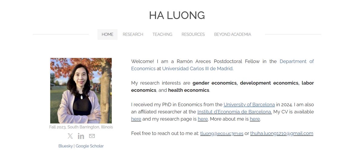 This week's cool young researcher [late, post-conference edition!] #econtwitter #econsky is <a href="/luongthuha/">Ha Luong</a>, currently post-doc <a href="/EconomicsUc3m/">UC3M Economics</a> who works on topics related to gender, development  +health
