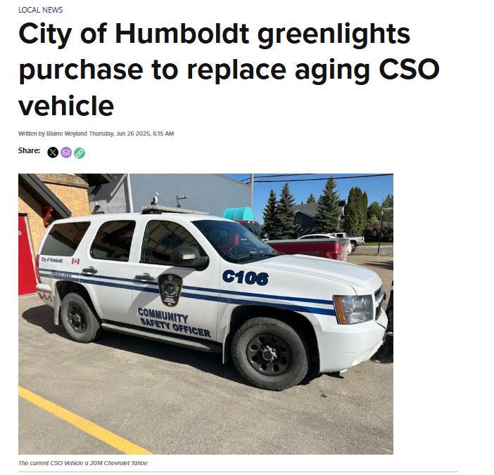 At Monday’s City Council Meeting, the City of Humboldt approved a motion to purchase a vehicle for the Community Safety Officer (CSO) to replace the current vehicle.  Full story online at discoverhumboldt.