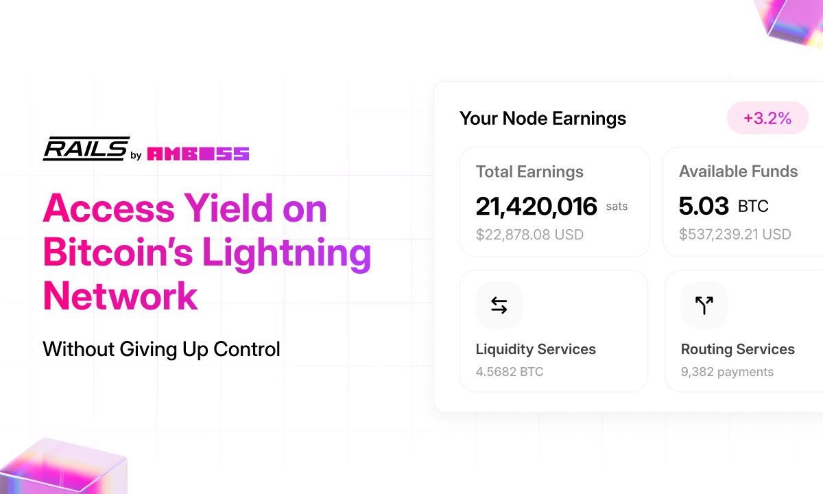 drapervc's tweet image. AMBOSS ( @ambosstech ) just launched Rails.
It’s a self-custodial Bitcoin yield service that will transform how we think about Bitcoin infrastructure and returns.
Users maintain full custody of Bitcoin while earning yield.
The Lightning Network needs liquidity to function…