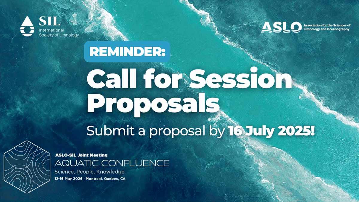 aslo_org's tweet image. Reminder: session proposals for #ASLOSIL26 are due July 16!
Don't miss this opportunity to be part of the global conversation at the ASLO-SIL 2026 Meeting in Montreal, Quebec, Canada from 12-16 May, 2026.
By proposing a session, you can spotlight the critical research,…