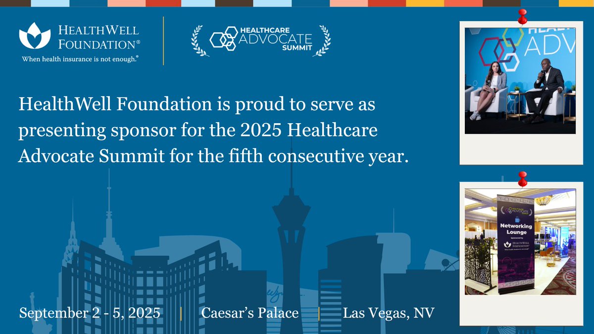 HealthWell Foundation (@healthwellorg) on Twitter photo We're thrilled to announce that we will serve as presenting sponsor for the 2025 Healthcare <a href="/AdvocateSummit/">Healthcare Advocate Summit</a> for the fifth consecutive year! The three-day Summit features HealthWell-moderated panels and a focused agenda led by advocates and professionals. bit.ly/4ltTw9T We're thrilled to announce that we will serve as presenting sponsor for the 2025 Healthcare <a href="/AdvocateSummit/">Healthcare Advocate Summit</a> for the fifth consecutive year! The three-day Summit features HealthWell-moderated panels and a focused agenda led by advocates and professionals. bit.ly/4ltTw9T
