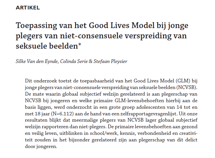 Binnenkort verschijnt in het Tijdschrift voor Criminologie <a href="/Boomcrim/">Boom Criminologie</a> onze bijdrage over de toepassing van GLM bij jonge plegers van niet-consensuele verspreiding van seksuele beelden, samen met <a href="/SilkeVdE/">Silke Van den Eynde</a> en <a href="/ColindaSerie/">Colinda</a>. 
#proefdruk