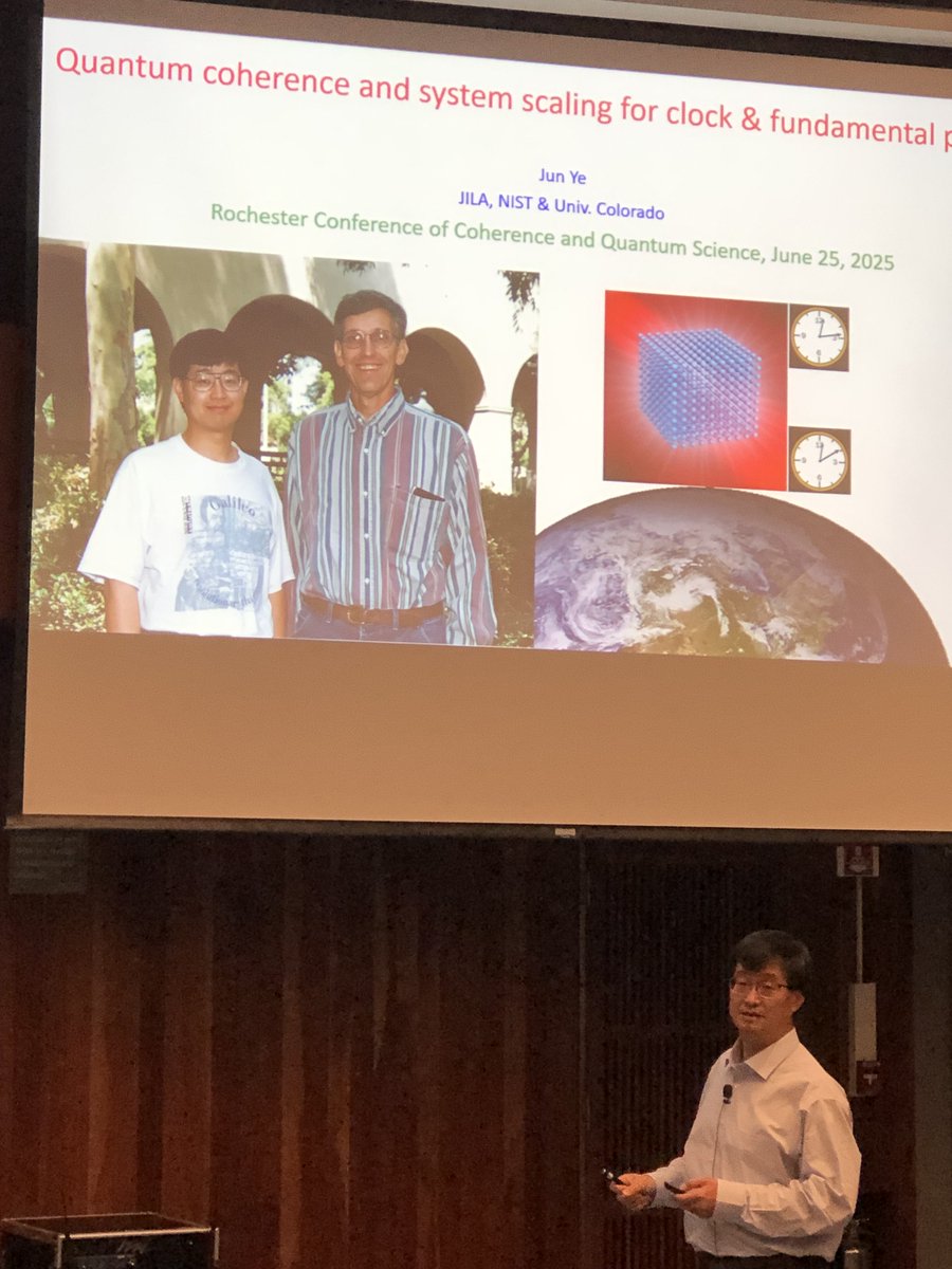 nicoleyh11's tweet image. Jun Ye pays homage to his former postdoc advisor, Jeff Kimble @Caltech, at the Conference on Coherence and Quantum Science @UofR. We've lost some good quantum opticians recently...