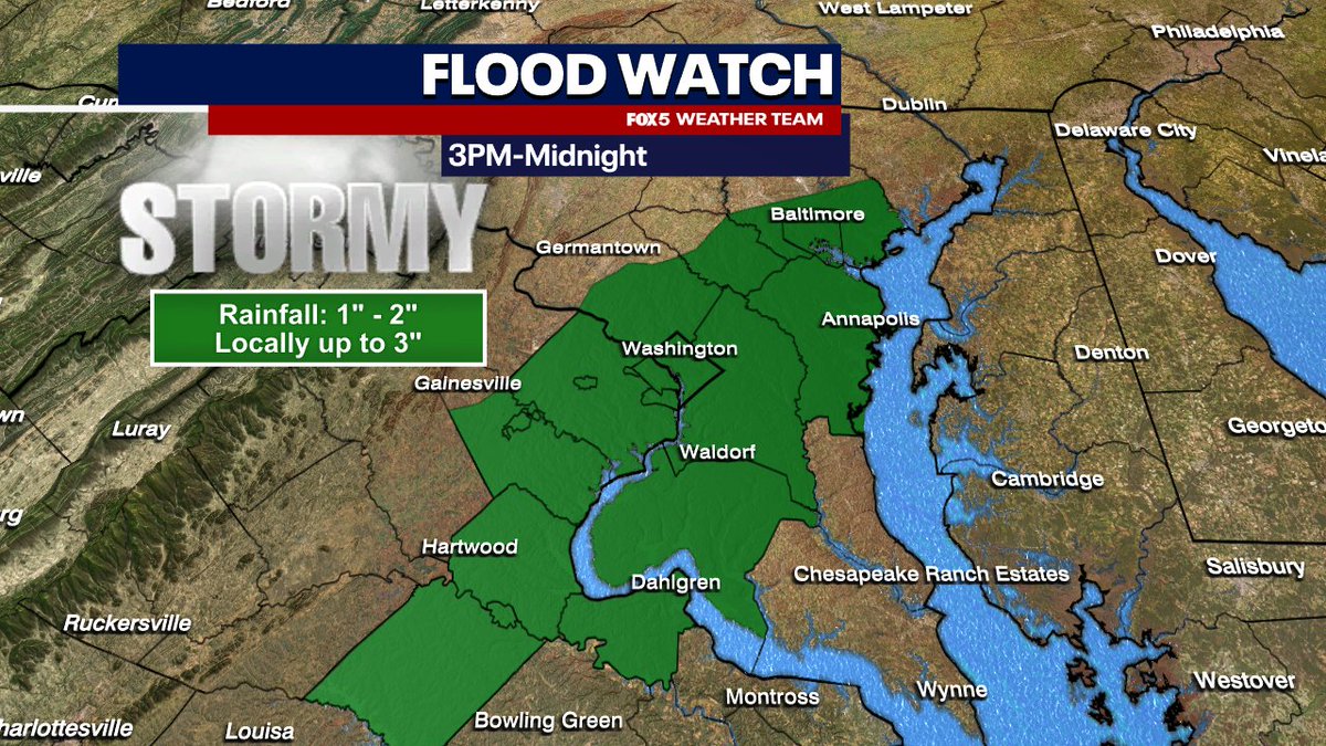 Flood Watch: Has been issued for I-95 corridor this afternoon! Could be some slow moving T-Storms that drop locally heavy rain. Some ponding on roadways possible.