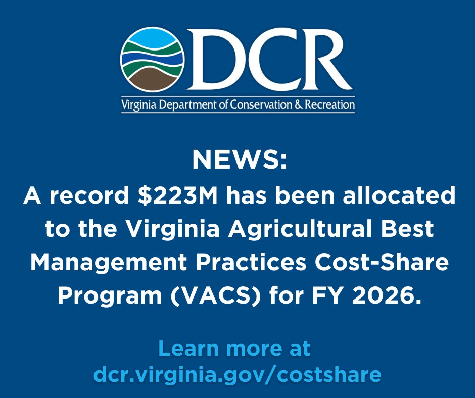 A historic level of funding, $223 million, provides Virginia farmers and producers with unprecedented support to adopt conservation practices designed to protect water quality.  Press release with more info: dcr.virginia.gov/pr-relz-detail…