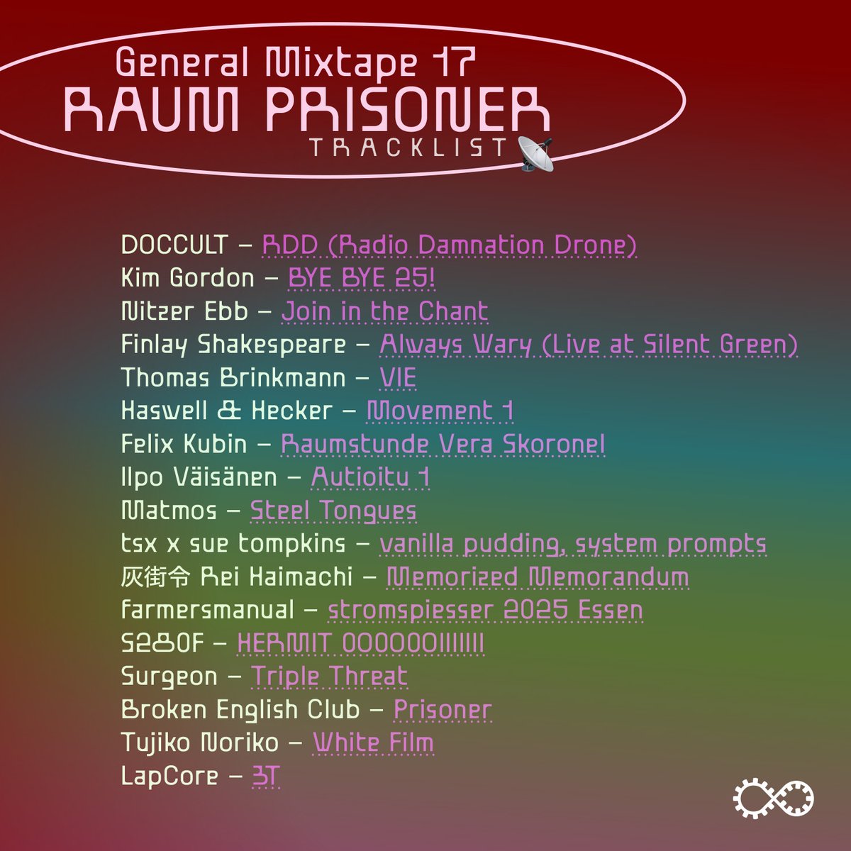 General Magic ∞ (@cigamlareneg) on Twitter photo General Mixtape 17 📻
📡 mixcloud.com/cigamlareneg/g…
Mix by General Magic ∞ tracks from <a href="/nitzerebb/">NITZER EBB</a> <a href="/RussellHaswell/">Russell Haswell</a> <a href="/DDDrewDaniel/">DREW DANIEL</a> <a href="/lordmcess/">Lord Chief Justice 🟧</a> <a href="/x7557x/">Oswald Berthold</a> <a href="/SueTompkins2018/">sue tompkins</a> <a href="/ReiHaimachi/">灰街令 Rei Haimachi</a> <a href="/farmersmanual_/">𝖿𝖺𝗋𝗆е𝗋𝗌 𝖬А𝖭ᑌ𝖠ᒪ</a> <a href="/S280F/"> ⃝꙰⃝꙰⃝꙰⃝꙰⃝꙰⃝꙰⃝꙰⃝꙰⃝꙰⃝ ٳٰٰٰٰٰٰٳٰٰٰٰٰٰٳٰٰٰٰ</a> <a href="/OliverHoMusic/">oliver ho</a> <a href="/tujiko_noriko/">Tujiko Noriko ツジコノリコ</a> et al.
💥 General Mixtape 17 📻
📡 mixcloud.com/cigamlareneg/g…
Mix by General Magic ∞ tracks from <a href="/nitzerebb/">NITZER EBB</a> <a href="/RussellHaswell/">Russell Haswell</a> <a href="/DDDrewDaniel/">DREW DANIEL</a> <a href="/lordmcess/">Lord Chief Justice 🟧</a> <a href="/x7557x/">Oswald Berthold</a> <a href="/SueTompkins2018/">sue tompkins</a> <a href="/ReiHaimachi/">灰街令 Rei Haimachi</a> <a href="/farmersmanual_/">𝖿𝖺𝗋𝗆е𝗋𝗌 𝖬А𝖭ᑌ𝖠ᒪ</a> <a href="/S280F/"> ⃝꙰⃝꙰⃝꙰⃝꙰⃝꙰⃝꙰⃝꙰⃝꙰⃝꙰⃝ ٳٰٰٰٰٰٰٳٰٰٰٰٰٰٳٰٰٰٰ</a> <a href="/OliverHoMusic/">oliver ho</a> <a href="/tujiko_noriko/">Tujiko Noriko ツジコノリコ</a> et al.
💥