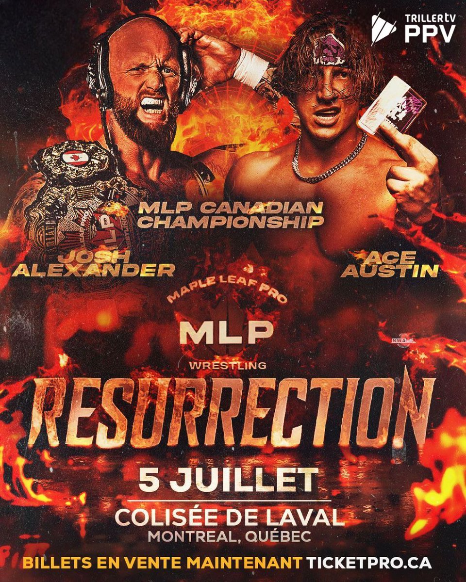 TrillerTV (@triller_tv) on Twitter photo WILL THE BELT STAY IN CANADA? 🏆
Who you got when <a href="/Walking_Weapon/">Josh Alexander</a> puts the <a href="/MapleLeafPW/">MAPLE LEAF PRO Wrestling</a> Canadian Championship on the line against <a href="/The_Ace_Austin/">Ace Austin 🤘🏼♠️ エース・オースティン</a> NEXT SATURDAY?
#MLPResurrection | July 5 | TrillerTV PPV WILL THE BELT STAY IN CANADA? 🏆
Who you got when <a href="/Walking_Weapon/">Josh Alexander</a> puts the <a href="/MapleLeafPW/">MAPLE LEAF PRO Wrestling</a> Canadian Championship on the line against <a href="/The_Ace_Austin/">Ace Austin 🤘🏼♠️ エース・オースティン</a> NEXT SATURDAY?
#MLPResurrection | July 5 | TrillerTV PPV