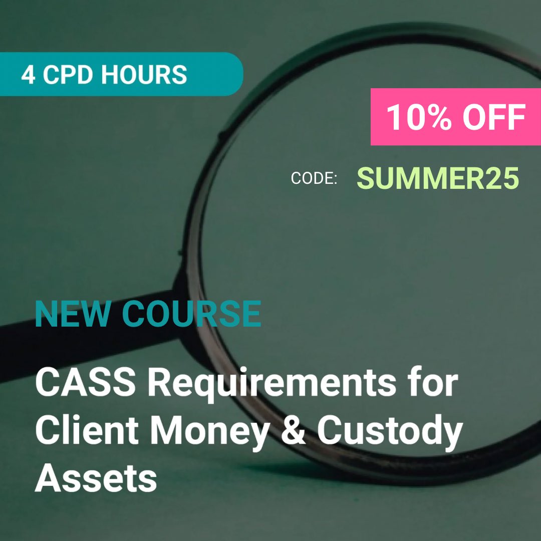 NEW COURSE | CASS Requirements for Client Money &amp; Custody Assets
 📅 Tuesday 23rd September 2025 | 🕤 09:30–13:30
 💻 Delivered virtually via Zoom | 🎓 Earn 4 CPD hours

💸 Book by 31 July and get 10% OFF with code: SUMMER25

🔗 tisa.uk.com/product/cass-r…