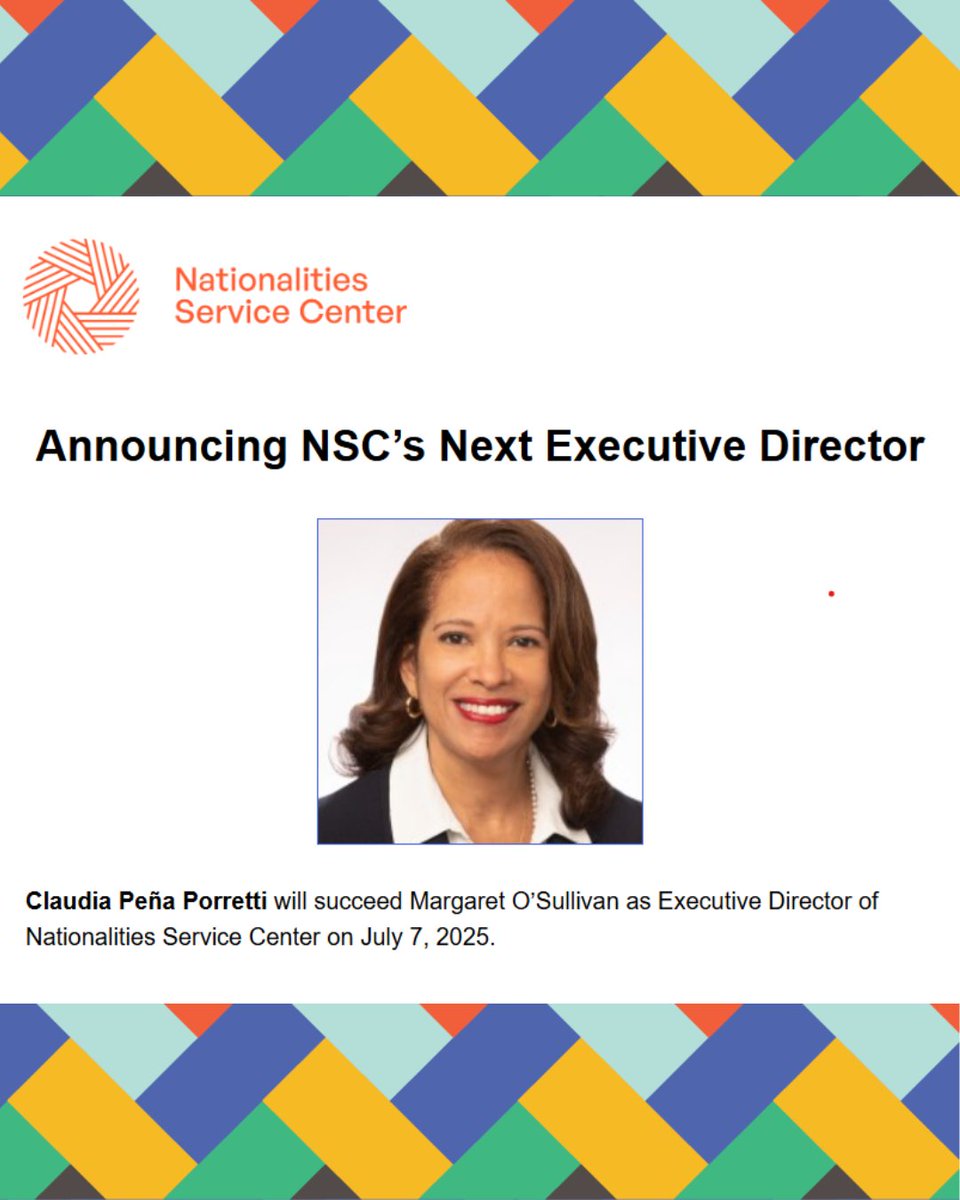 Claudia Peña Porretti will succeed Margaret O’Sullivan as Executive Director of Nationalities Service Center on July 7, 2025. With immense gratitude for Margaret's 11 years of service, we look forward to welcoming Claudia to our community. Read more in today's newsletter.
