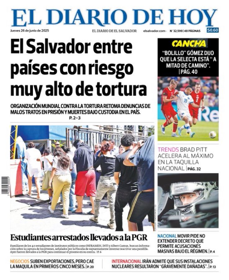 “El Salvador 🇸🇻entre países con riesgo muy alto de tortura”, principal titular de 🗞️El Diario de hoy. Como se va a poner Bukele😱