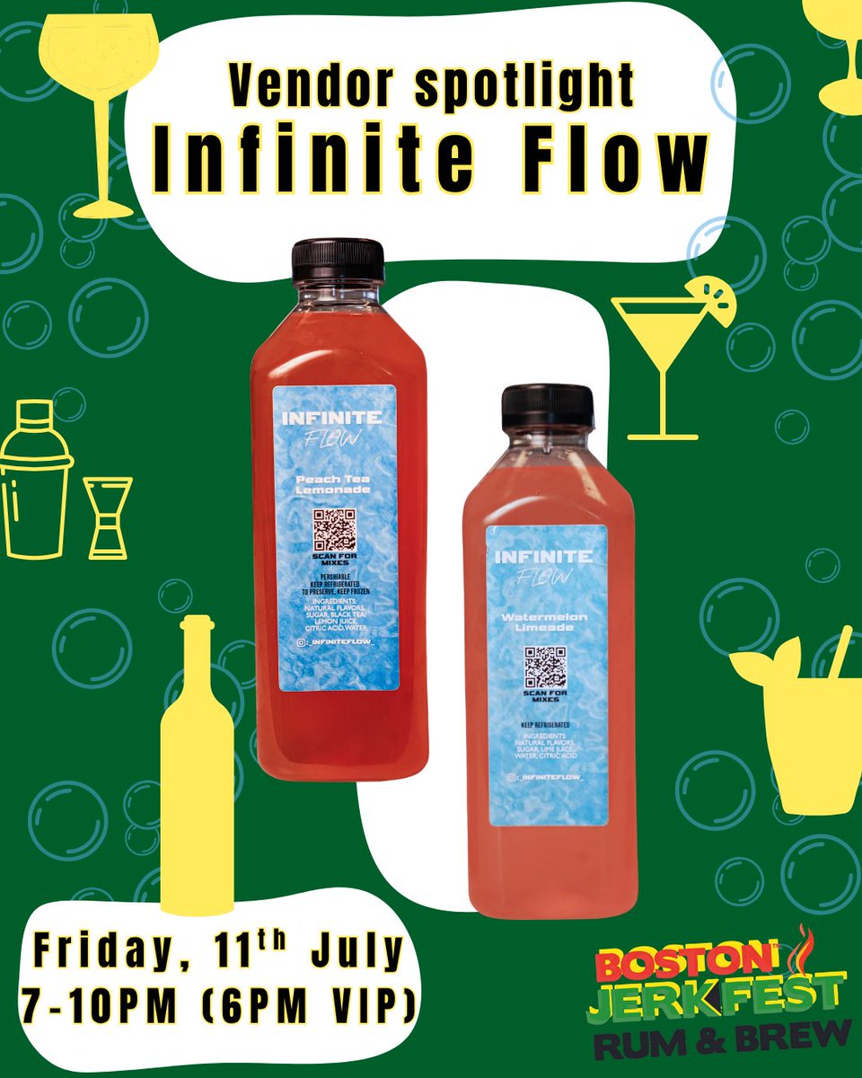 bostonjerkfest's tweet image. 🌟Vendor Spotlight🌟

Quench your thirst with Infinite Flow at Rum &amp;amp; Brew! If you&apos;re craving something refreshing and boozy, be sure to stop by Infinite Flow brings flavor to every glass. 🍋🥂

🗓️ July 11
🎟️ bit.ly/4bM67Bz
#BostonJerkFest #InfiniteFlow