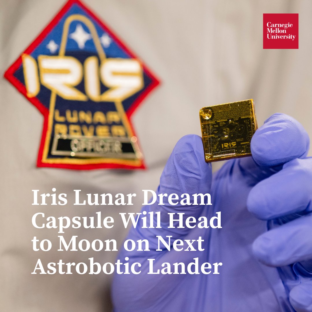 Carnegie Mellon University (@carnegiemellon) on Twitter photo Iris is heading back to the moon. 🚀
The Iris Lunar Dream Capsule is a tiny payload containing the history of the lunar mission. It will launch aboard Griffin-1, the next lunar lander from Carnegie Mellon spinout <a href="/astrobotic/">Astrobotic</a>.
“This will outlast us.”
➡️ cmu.is/Iris-Lunar-Dre… Iris is heading back to the moon. 🚀
The Iris Lunar Dream Capsule is a tiny payload containing the history of the lunar mission. It will launch aboard Griffin-1, the next lunar lander from Carnegie Mellon spinout <a href="/astrobotic/">Astrobotic</a>.
“This will outlast us.”
➡️ cmu.is/Iris-Lunar-Dre…