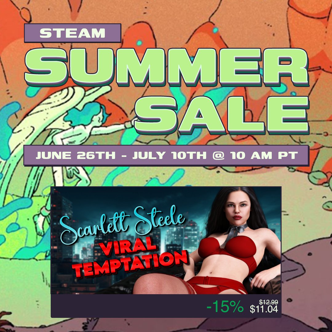 🔥 Scarlett Steele: Viral Temptation is 15% OFF for the Steam Summer Sale! 🔥
Spy drama, seduction &amp; smooth new animations. Now with Steam Deck &amp; Linux support!
🎮 Start your mission—no regrets.
👉 Available now on Steam!
#SteamSale #VisualNovel #IndieGame #ScarlettSteele