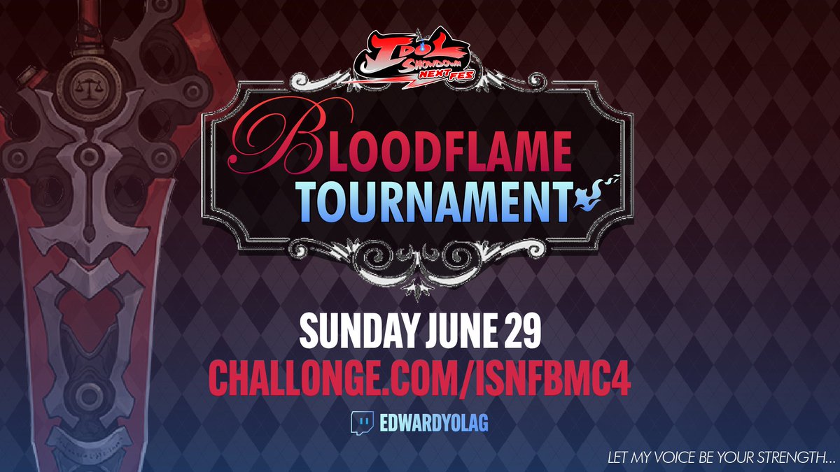Remember that this Sunday it's time for Bloodflame Masters Cup #4, the monthly #IdolShowdown tournament I'm hosting! Participate to have a chance at winning part of the prize pool (which you all can support too at matcherino.com/tournaments/15… ) 
Register: challonge.com/ISNFBMC4