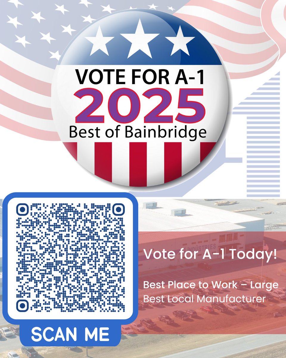 A1_Truss's tweet photo. 🏆 A-1 Industries of Georgia is nominated in the 2025 Best of Bainbridge Awards!

✅ Best Place to Work – Large
✅ Best Local Manufacturer
📍 From Bainbridge, GA — proud to serve the Southeast.
🗳️ Vote by July 6: https://t.co/obwILyw8Fh

#A1Industries #WeBuildDreams #BestOfBainbridge #BainbridgeGA