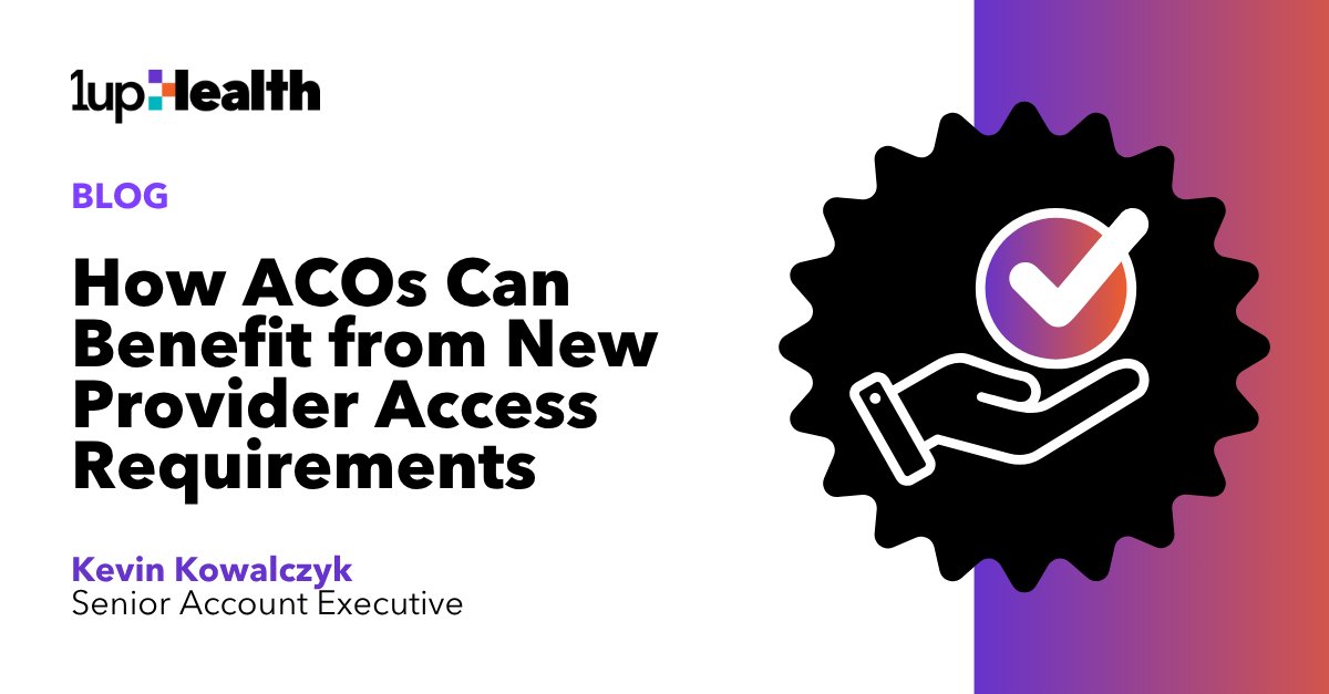 In a recent blog, 1up Senior AE Kevin Kowalczyk details how ACOs can benefit from the CMS Provider Access API rule requiring the exchange of data from payers to providers. 👉 bit.ly/44lp2Qn

We're looking for ACOs to pilot with. Reach out if interested! 

#ACO #VBC #CMS