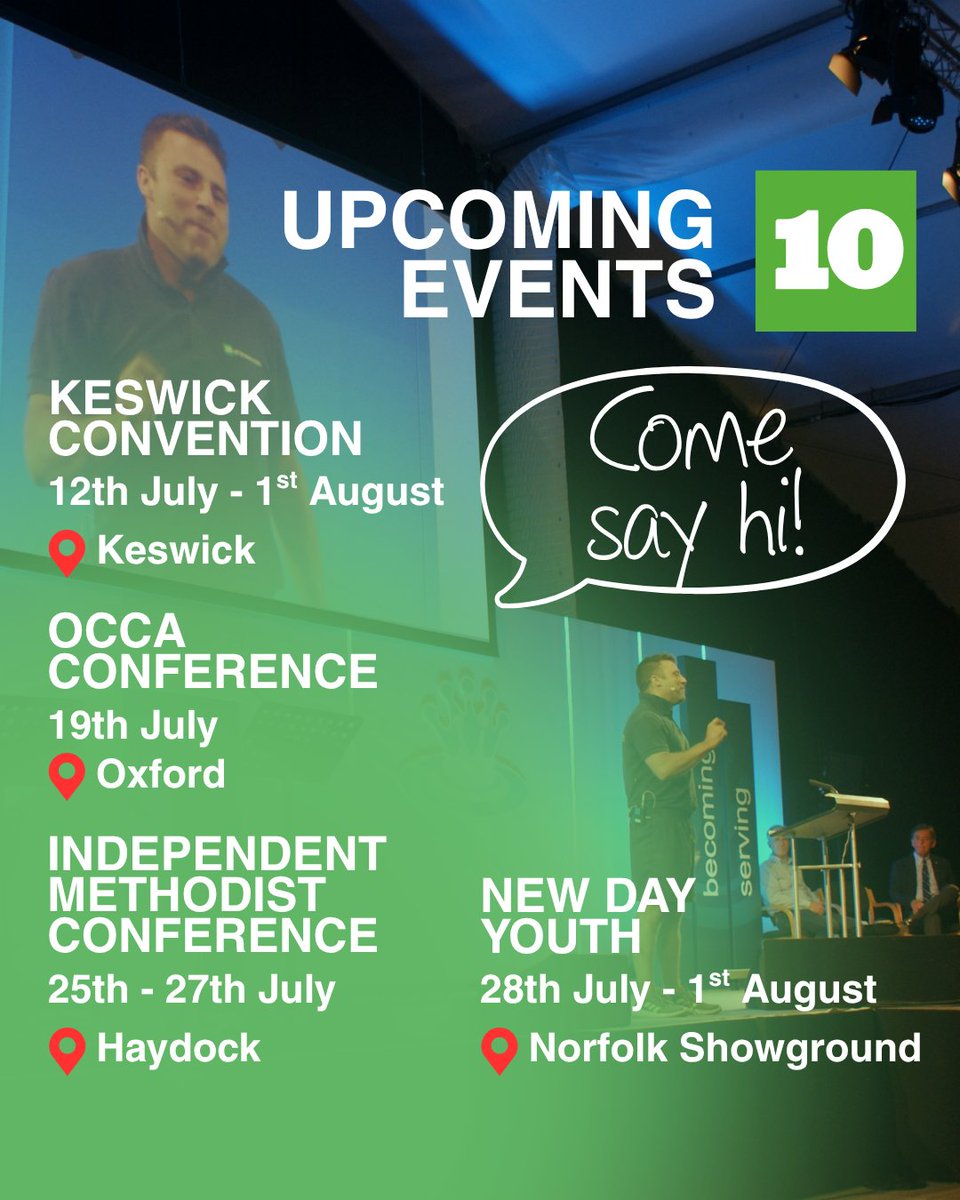 10ofthose's tweet image. We love serving the church through events, and we've got some fantastic ones coming up in July!
Are you going to be at any of these events?
Do come and say hi, and see how we can serve you with books that point to Jesus!
@KeswickMin @theocca @newdayevent