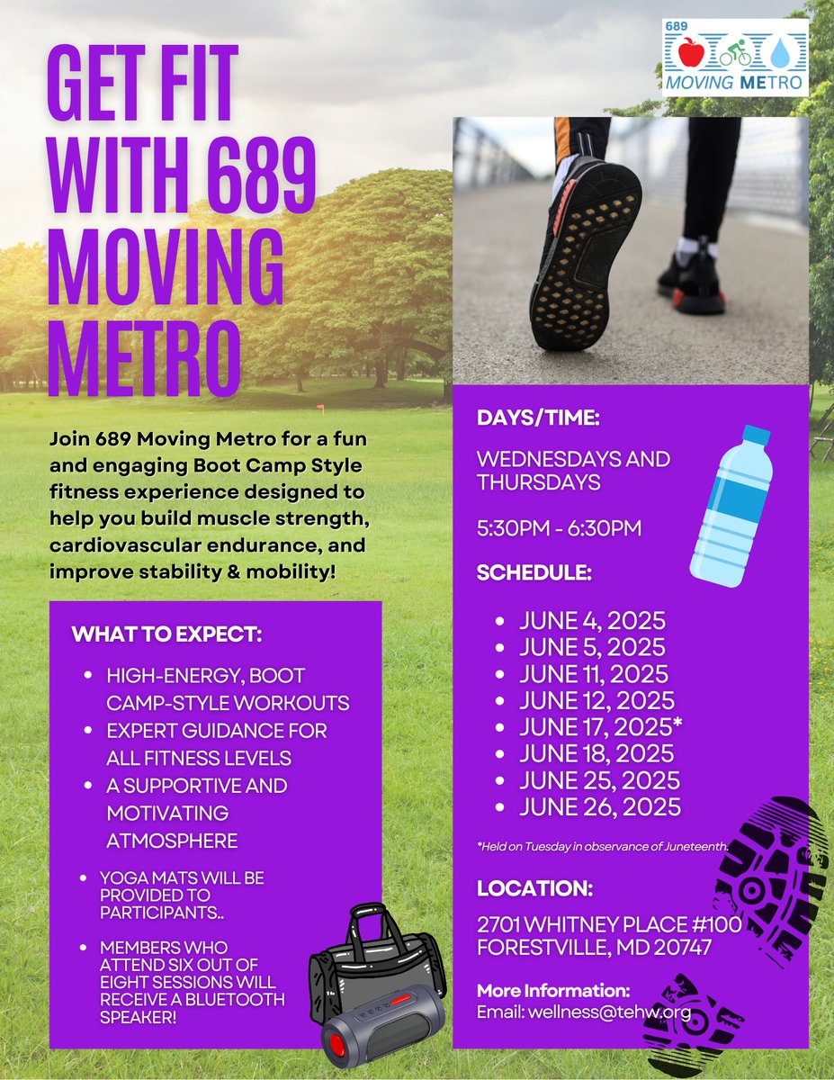 TEHWOfficial's tweet image. Join the Wellness Team this evening for the last fitness class of June!
In case of rain, classes will be moved inside the Local 689 Union Hall.
For more information, check out the flyer below or email wellness@tehw.org.
See you there!