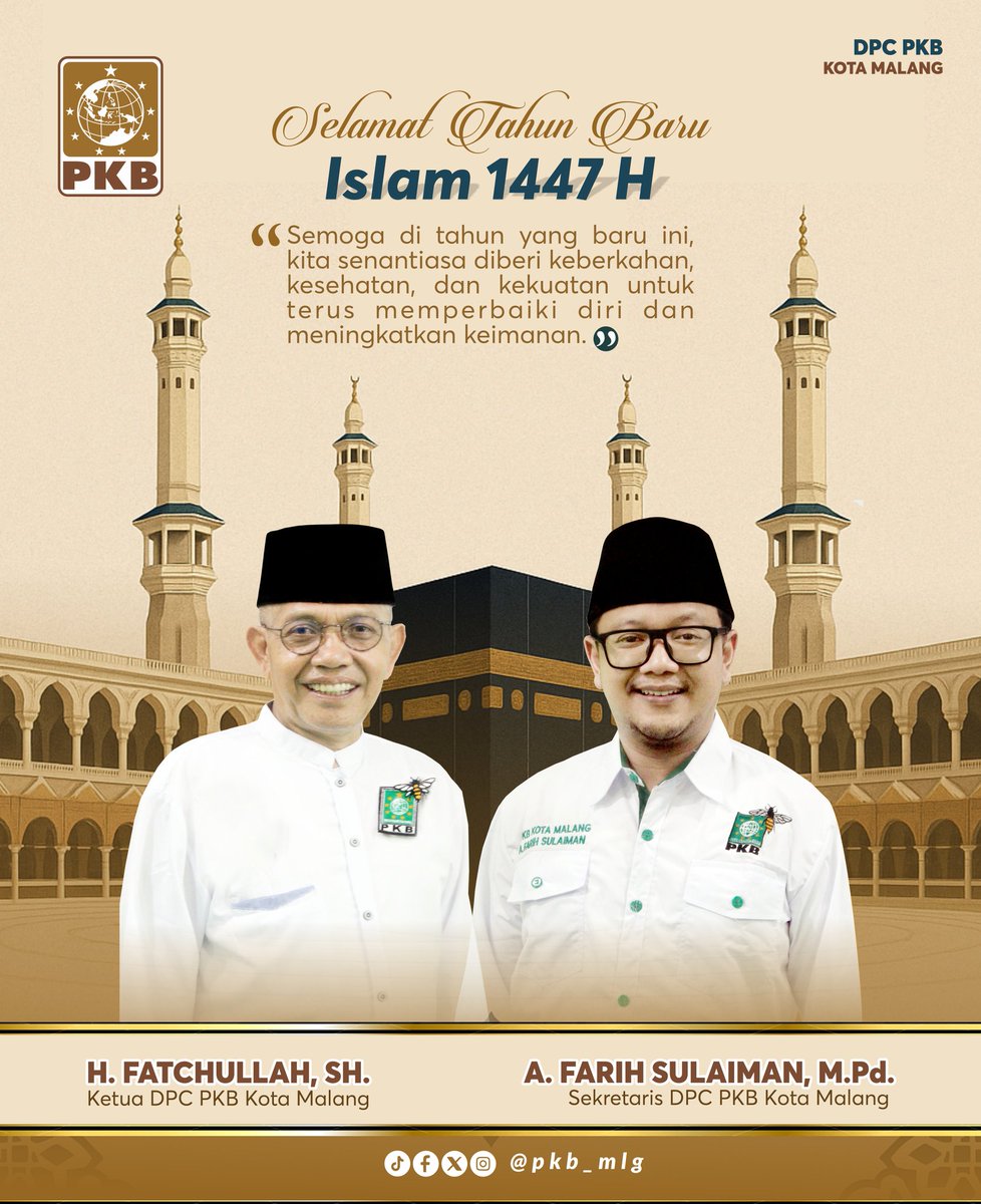 🌙 Selamat Tahun Baru Islam 1447 Hijriah
DPC PKB Kota Malang mengucapkan:
"Semoga di tahun yang baru ini, kita senantiasa diberi keberkahan, kesehatan, dan kekuatan untuk terus memperbaiki diri dan meningkatkan keimanan."

#TahunBaruIslam1447H
#1muharram1447h
#DPCKotaMalang
#PKB