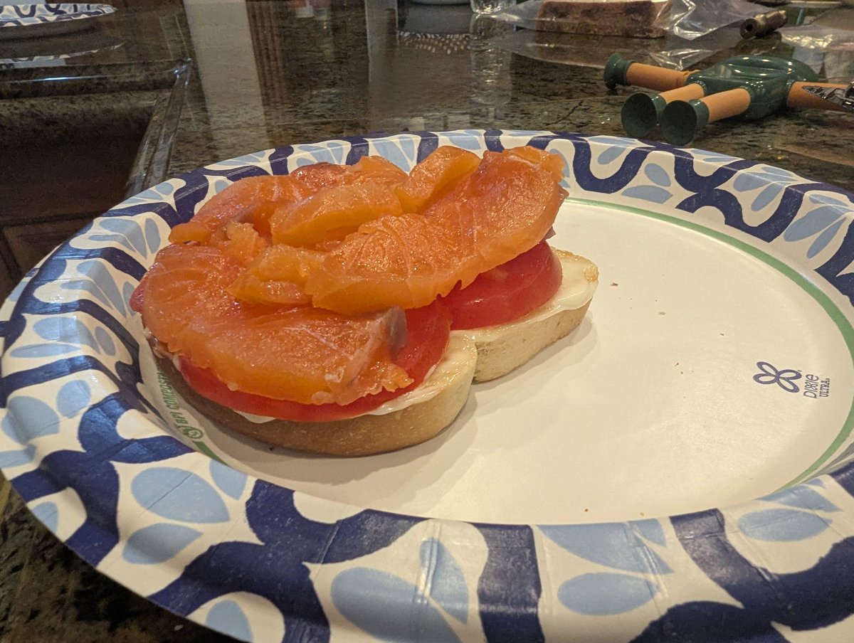 Beatusmongous's tweet image. My daughter turned 19 today.  She chose smoked salmon and tomatoes on toast for breakfast.
