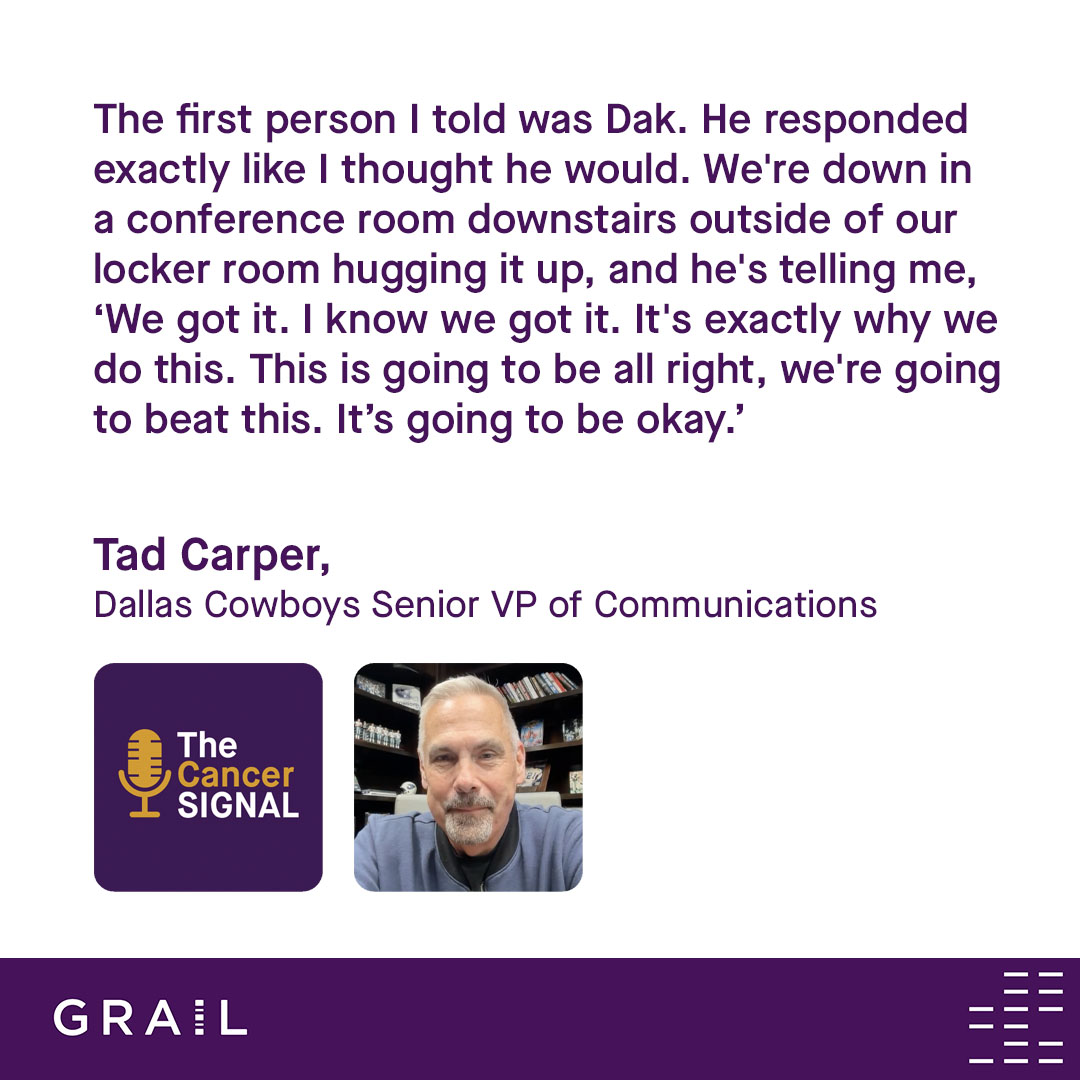 GRAIL (@grailbio) on Twitter photo A new episode of #TheCancerSignal podcast featuring Dallas Cowboys Senior VP of Communications, Tad Carper, is coming soon! Stay tuned to hear his personal experience with multi-cancer early detection (MCED) testing. A new episode of #TheCancerSignal podcast featuring Dallas Cowboys Senior VP of Communications, Tad Carper, is coming soon! Stay tuned to hear his personal experience with multi-cancer early detection (MCED) testing.