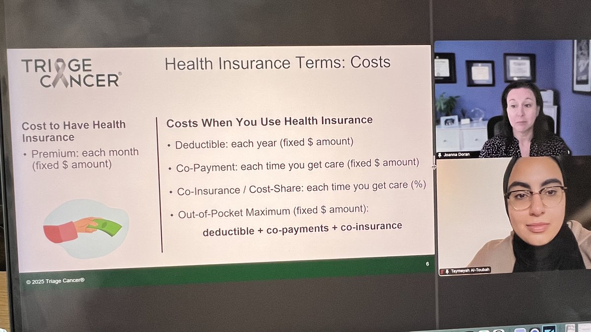 FLaNETcommunity's tweet image. Live right now! Join us as @TriageCancer CEO Joanna Doran discusses insurance FYIs and other nuances in part 3 of a multi-part series on Financial Toxicity that we&apos;re doing in collaboration with @CureNETs 
zoom.us/j/93905018003?…