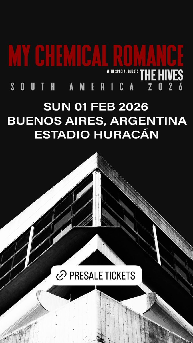 PRESALE TICKETS

CHILE: ticketmaster.cl/event/my-chemi…

ARGENTINA: livepass.com.ar/events/MCR-en-…