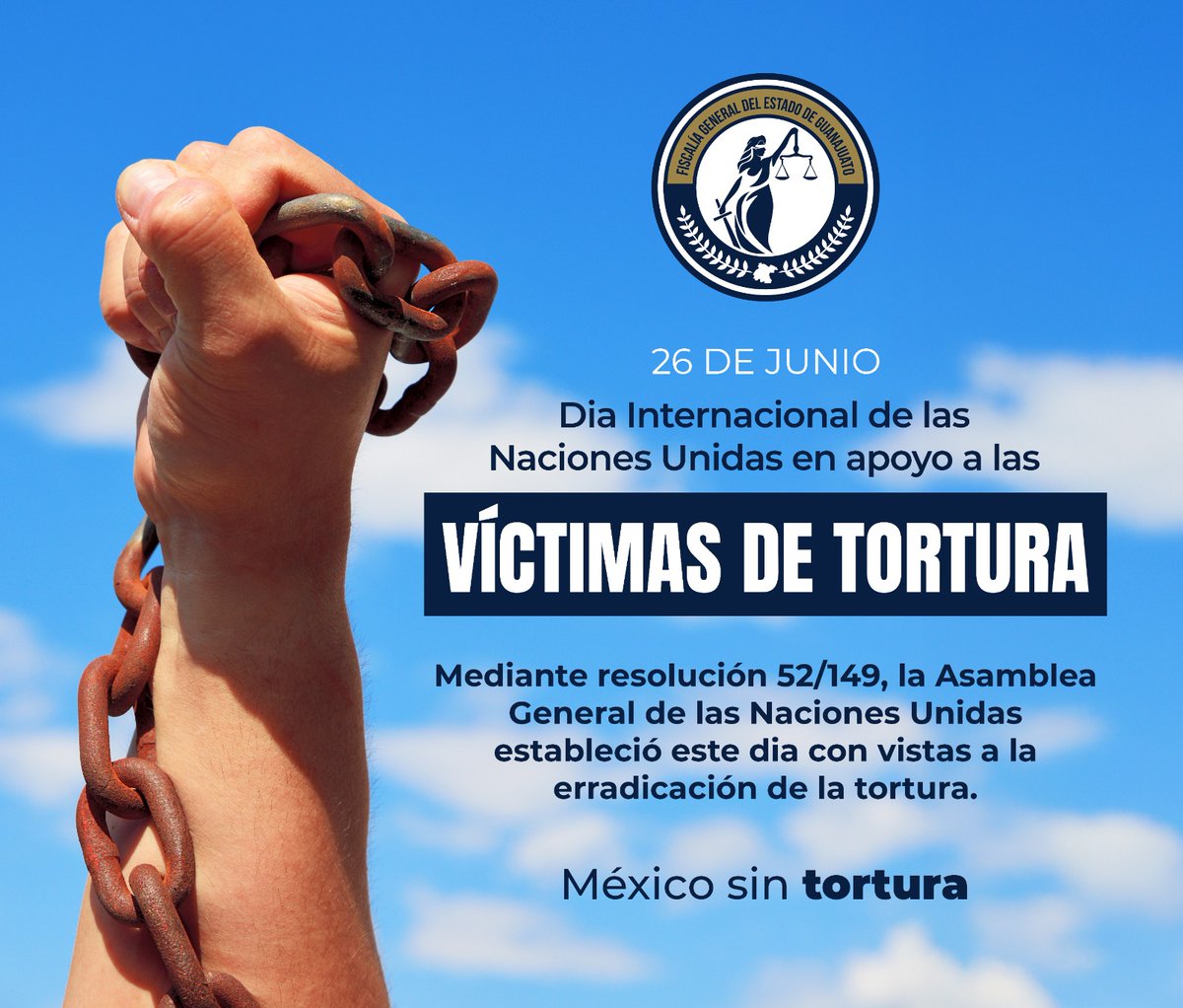 FGEGUANAJUATO's tweet photo. 🚫 ¡Por un México sin tortura!

La tortura es un delito grave que atenta contra la dignidad humana.

No puede ni debe ser tolerada bajo ninguna circunstancia.

En Guanajuato, desde la Fiscalía refrendamos nuestro compromiso con los derechos humanos y el apoyo a las víctimas.

📢 Denuncia. No guardes silencio.

#MéxicoSinTortura #GobiernoDeLaGente #FiscalíaGTO