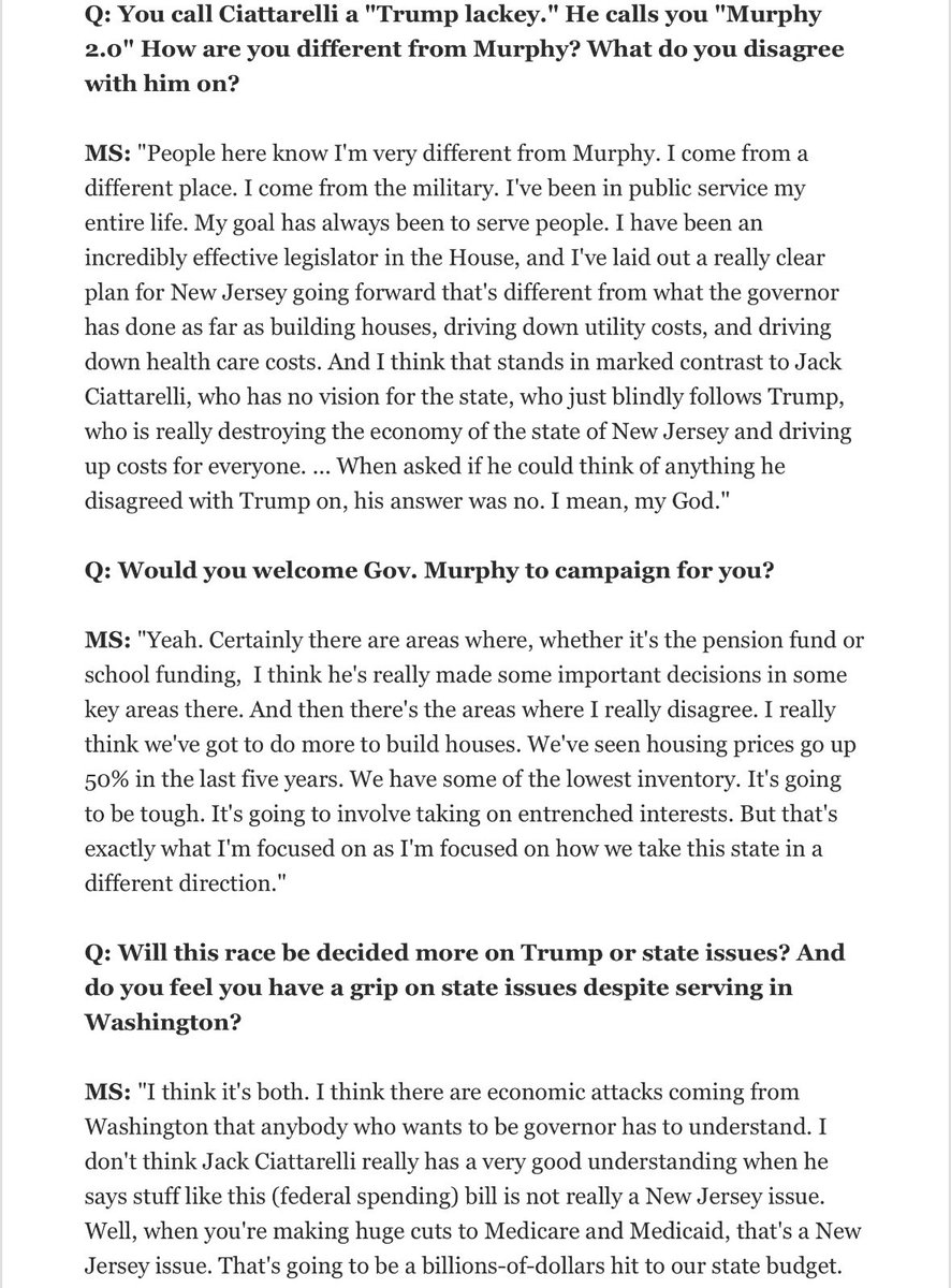 This week, had a post-primary chat with Democratic New Jersey governor nominee Mikie Sherrill for the What Makes Jersey Run newsletter. Topics: Murphy, Mamdi, taxes, the Jets.

Subscribe here: link.nj.com/join/6fj/newsl…