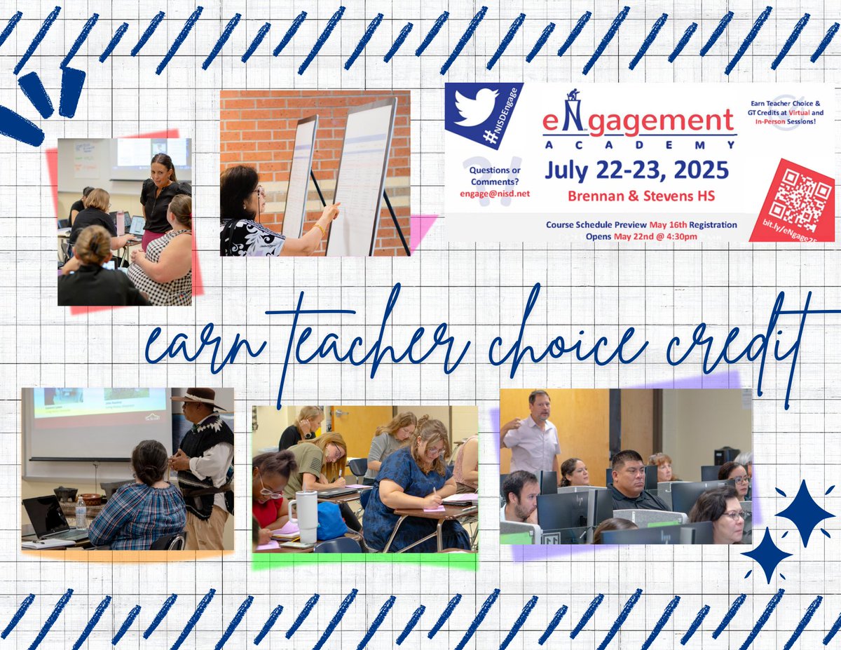 NISDTeachLearn's tweet photo. Get ready for amazing professional development! โจ Engagement Academy starts **tomorrow**! Be sure to get plenty of rest, check your schedule and location, and prepare for a day of growth. See you there! #LetsTeachAndLearnNISD #ThisIsNorthside #BeLegendary #TeamNISD #NISDEngage https://t.co/AycwGefARt
