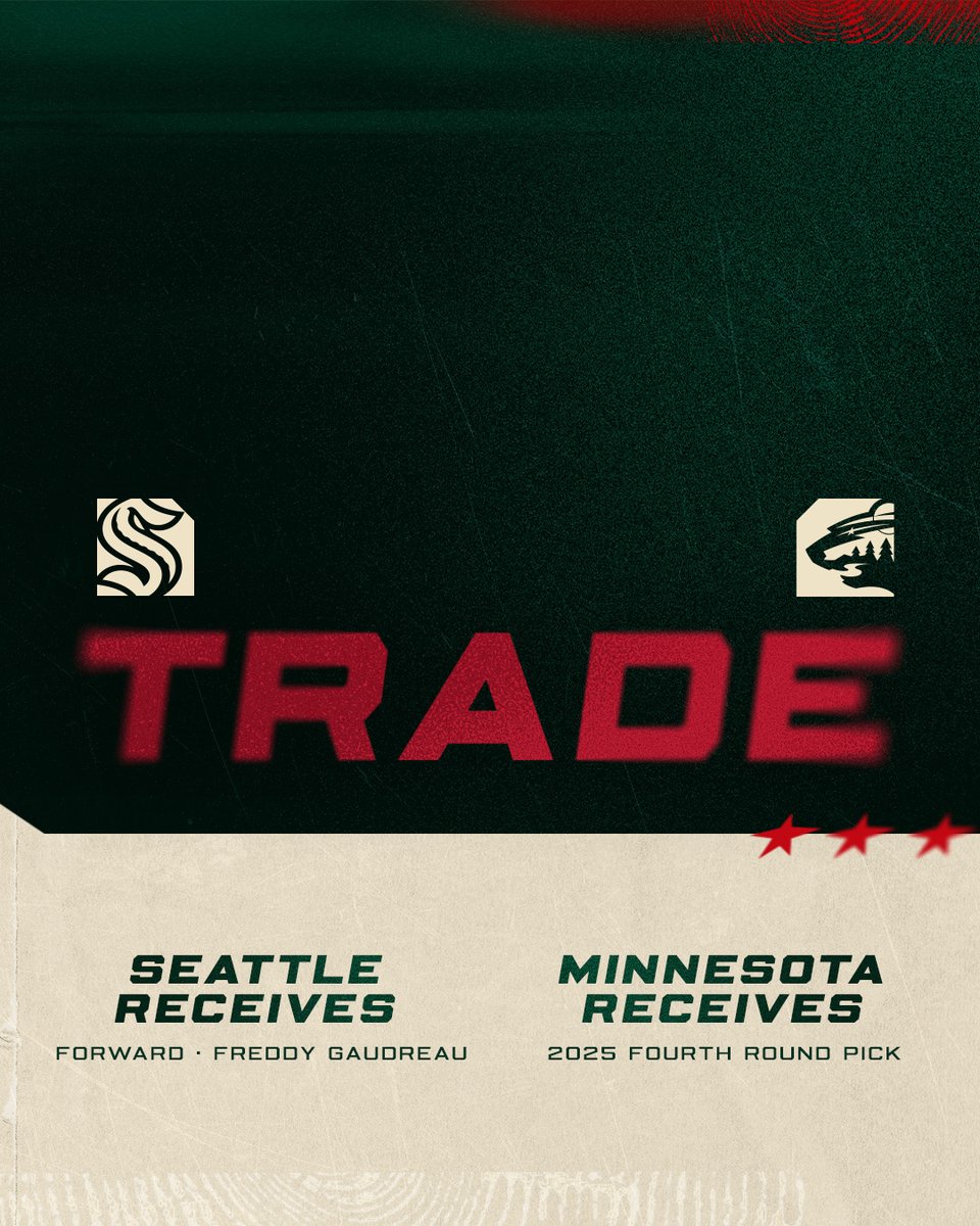 We have acquired a fourth-round pick in the 2025 NHL Draft from the Seattle Kraken in exchange for forward Freddy Gaudreau. 

📰 Read more » bit.ly/4nAieHw