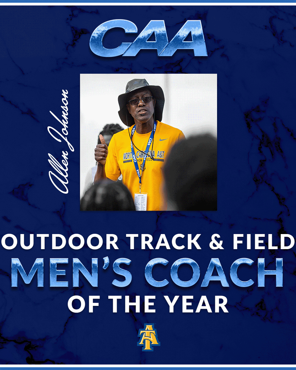CAASports's tweet photo. ๐Men's Outdoor #CAATF Coach of the Year ๐
@NCATAGGIES' Allen Johnson led his program to a 36-point victory in the CAA Outdoor Championships, having won six event titles in total
https://t.co/353HXtxzZC https://t.co/abo7iFqfbO