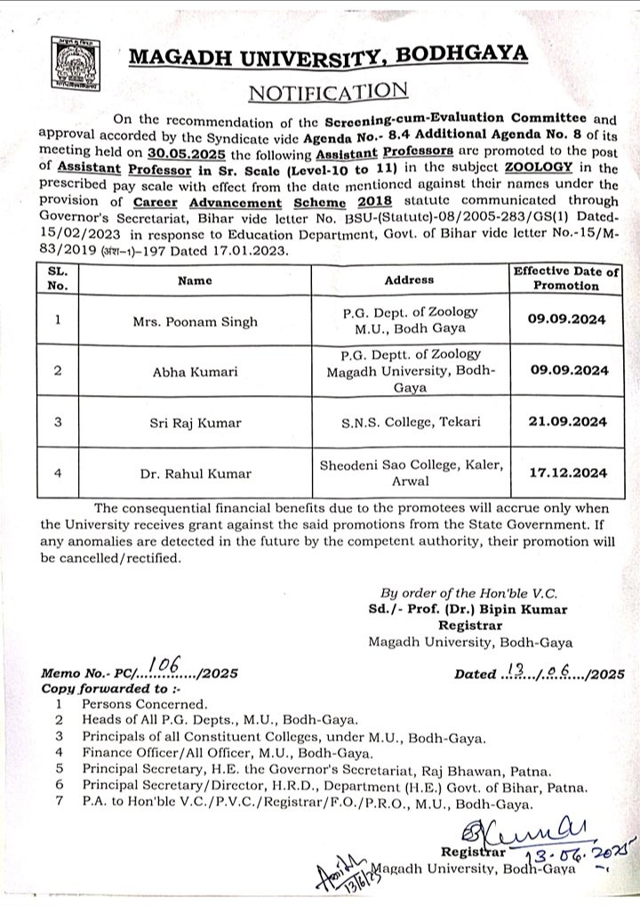 profrahulk's tweet image. I am pleased to share that I have been promoted from the post of Assistant Professor Junior Scale (Level-10) to Assistant Professor Senior Scale (Level-11) by Magadh University, Bodh Gaya.

@magadhuniversi1 #promotion