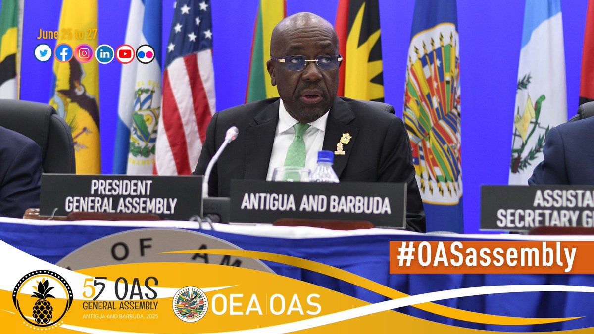 OAS_official's tweet image. OAS Member States Elect Minister of Foreign Affairs of Antigua and Barbuda, E.P. Chet Greene, as Chair of the 55 #OASassembly