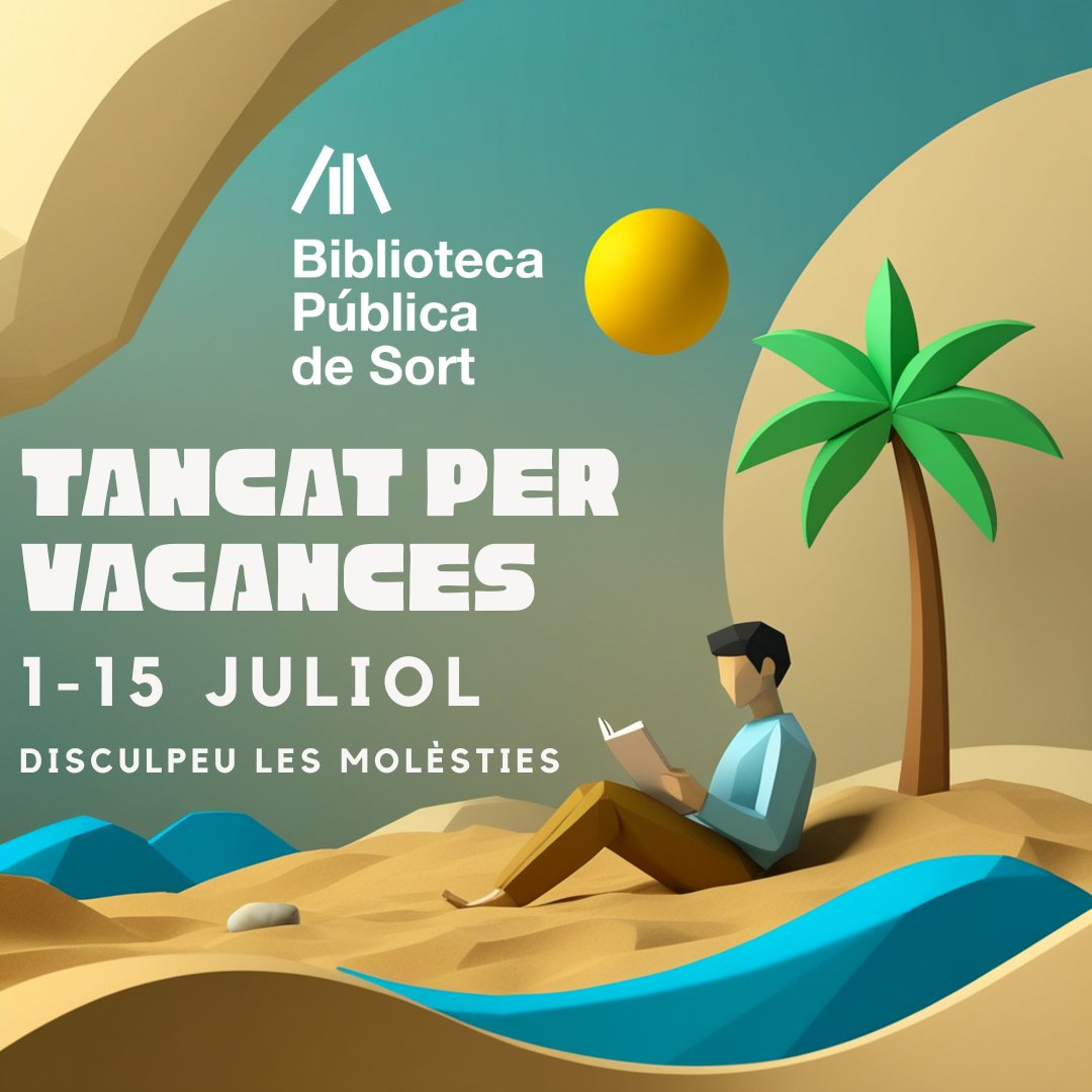 bibliosort (@bibliosort) on Twitter photo 🏖️ Tanquem uns dies per vacances! Però no us preocupeu, la biblioteca estarà oberta la segona quinzena de juliol i tot el mes d'agost, i a més serem refugi climàtic! 😎❄️ +info i serveis alternatius disponibles en línia a bibliosort.cat/vacances-estiu… <a href="/ajuntamentsort/">Ajuntament de Sort</a> <a href="/bibliotequeslle/">Biblioteques Lleida</a> 🏖️ Tanquem uns dies per vacances! Però no us preocupeu, la biblioteca estarà oberta la segona quinzena de juliol i tot el mes d'agost, i a més serem refugi climàtic! 😎❄️ +info i serveis alternatius disponibles en línia a bibliosort.cat/vacances-estiu… <a href="/ajuntamentsort/">Ajuntament de Sort</a> <a href="/bibliotequeslle/">Biblioteques Lleida</a>