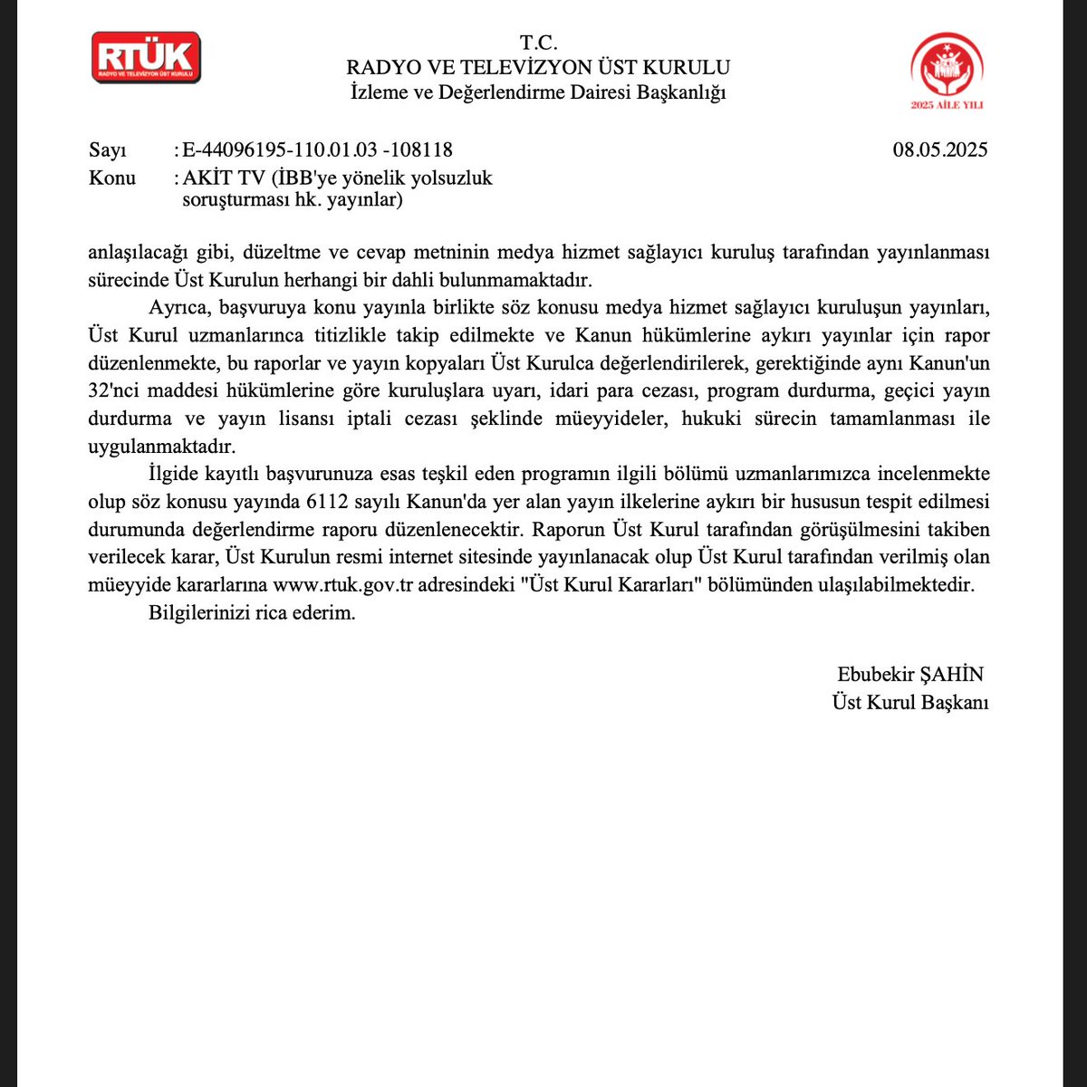 İBB Akit'i RTÜK'e şikayet edince, RTÜK "Mahkemeye git" diyor. Ama aynı RTÜK, Akit'i eleştirince Tele1'e ceza veriyor.